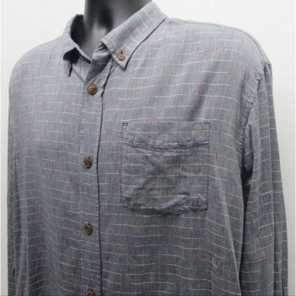 Prana Mens Grey Cotton Grid button Down Casual Shirt L